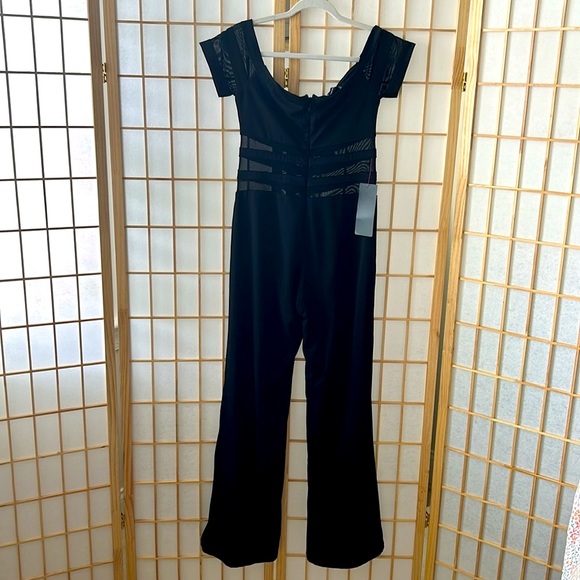 Bebe off shoulder mesh panel jumpsuit - Picture 7 of 8